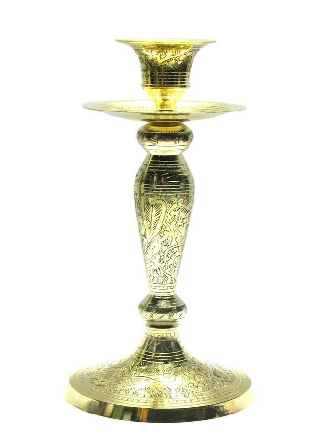 SkyWalker Hand Crafted Metal Brass Candle Stand with Bidri Nakkashi Work (9 Inch, Golden)